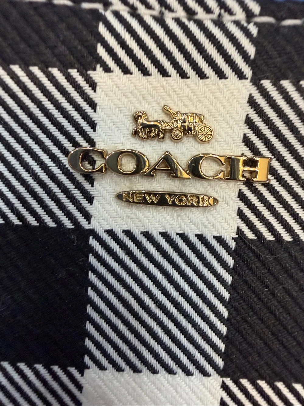 COACH Black & White Buffalo Check Zip Wallet with Gold Charm